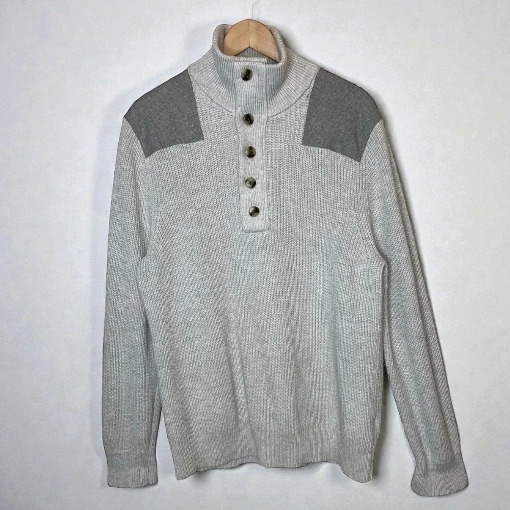 Banana Republic Men's Wool Blend Popover Sweater Gray size Large‎ - Picture 2 of 5